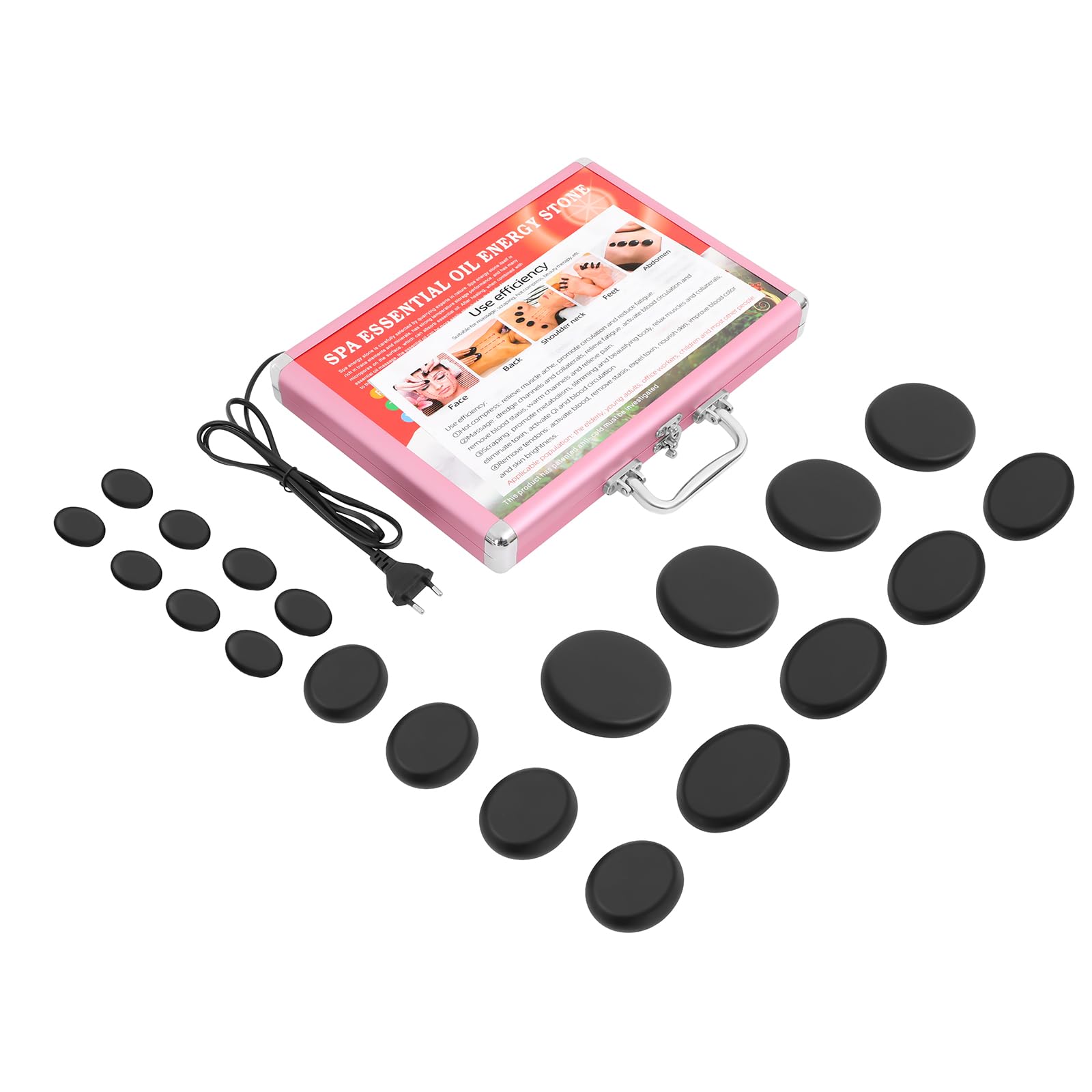 Juego de masaje con piedras calientes, 20 piedras de masaje para spa, piedras calientes con kit de calefacción, no solo se utilizan para compresas calientes, sino también para masajes Gua Sha y Tui Na