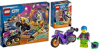 LEGO City Stunt Show Arena 60295 Building Kit (668 Pieces) & City Wheelie Stunt Bike 60296 Building Kit (14 Pieces)