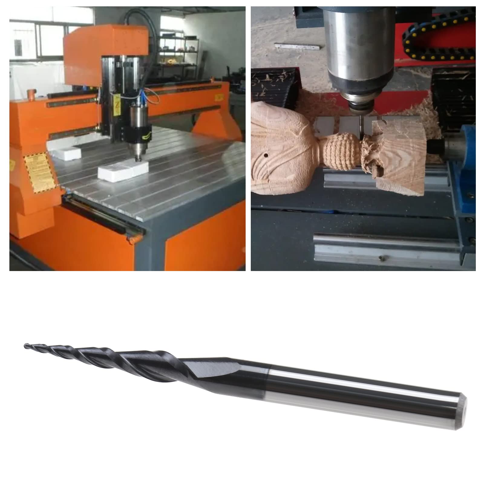 Fraise à bout conique avec bec sphérique de 0,25 mm en carbure de tungstène massif 2 cannelures Revêtement TiAIN Outil de gravure CNC Tige de 0,25 mm pour centres d'usinage CNC