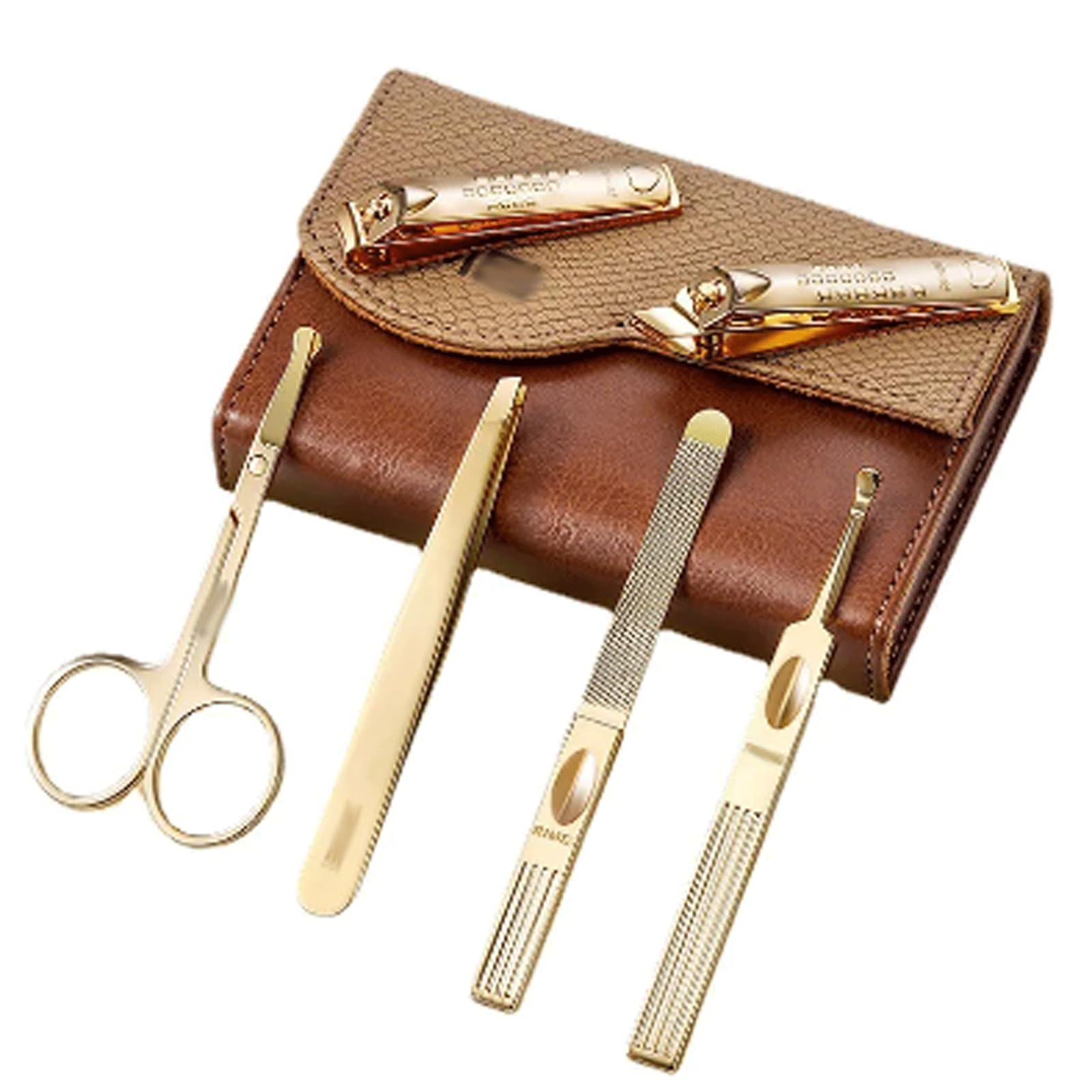 esmen Juego de manicura de Acero Inoxidable, 6 uds., Kit de cortaúñas, Embalaje de Cuero PU, Tijeras para uñas de Color Dorado, Familia Juego de manicura