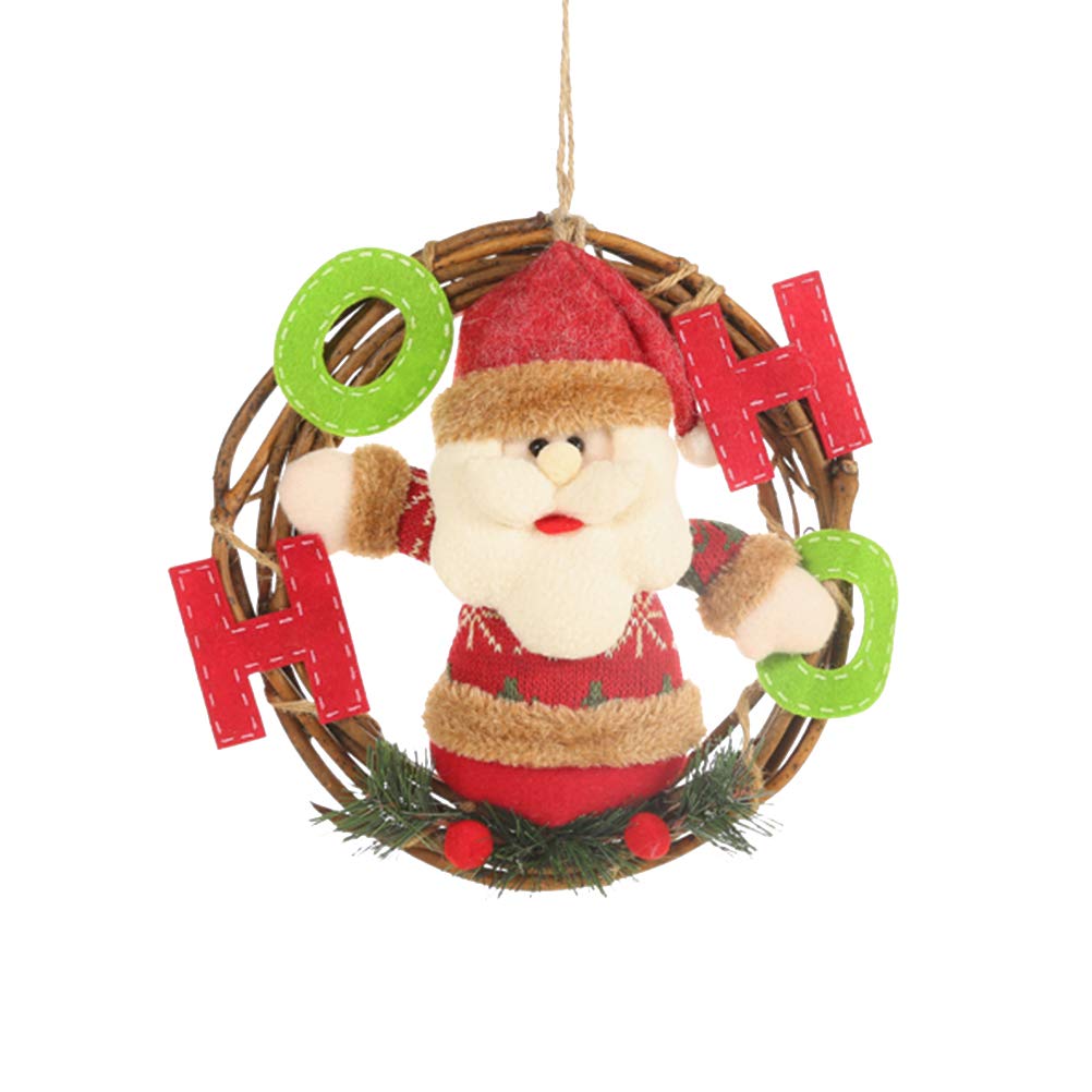 Amazon Com Amosfun Christmas Wreath Cartoon Santa Claus Front Door Tree Hanging Wreath For Christmas Home Kitchen Wall Window Hall Decor Home Kitchen