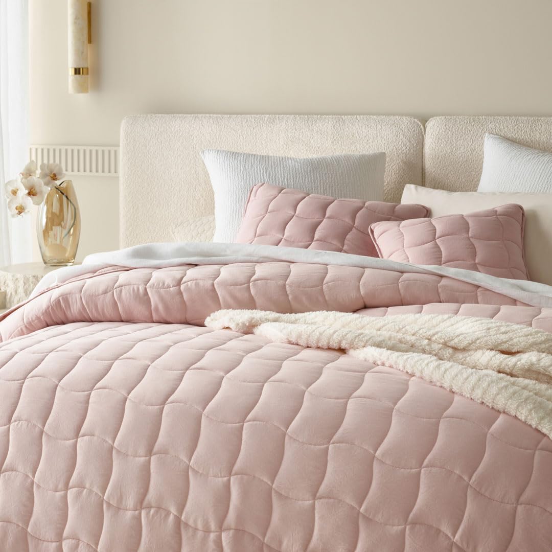 ROOM99 Marshmallow - Colcha Elegante en Color Rosa pálido 240 x 260 cm