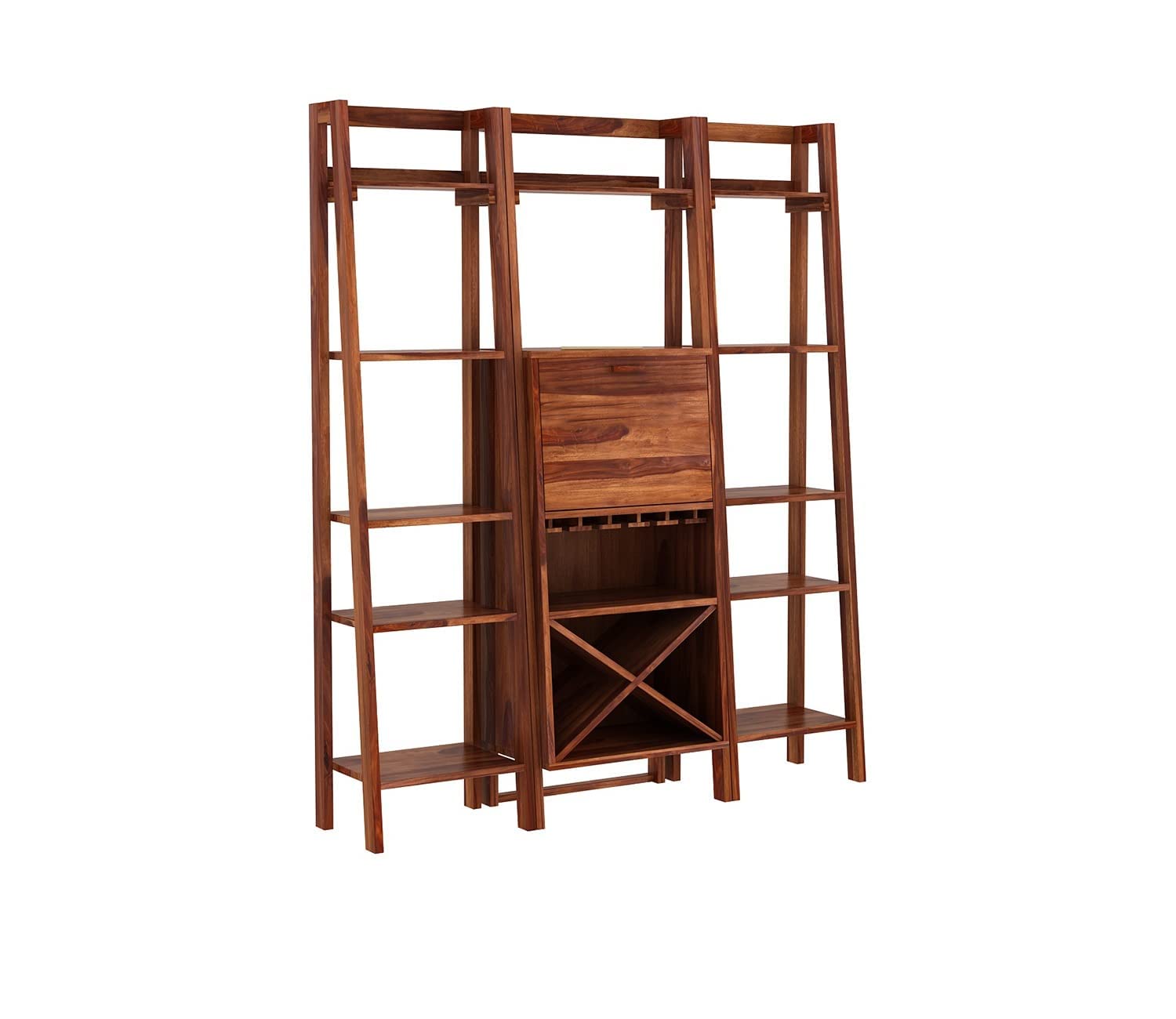 Gray Space Sheesham Wood Bar & Wine Rack with Glass Holder