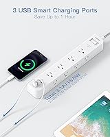 Vista 7 de Regleta protectora contra sobretensiones – 8 tomas de corriente alterna, 3 USB, cable de extensión de 6 pies, enchufe plano, estación de carga