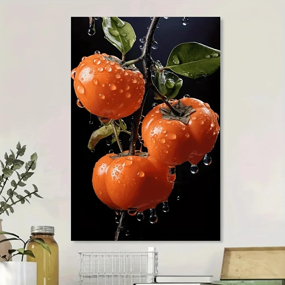 Dittelle Canvas Painting Vibrant Tomato Branch Wall Art - Classic Style Decorative Painting for Home, Office, Bedroom(50x70cm/Frameless)
