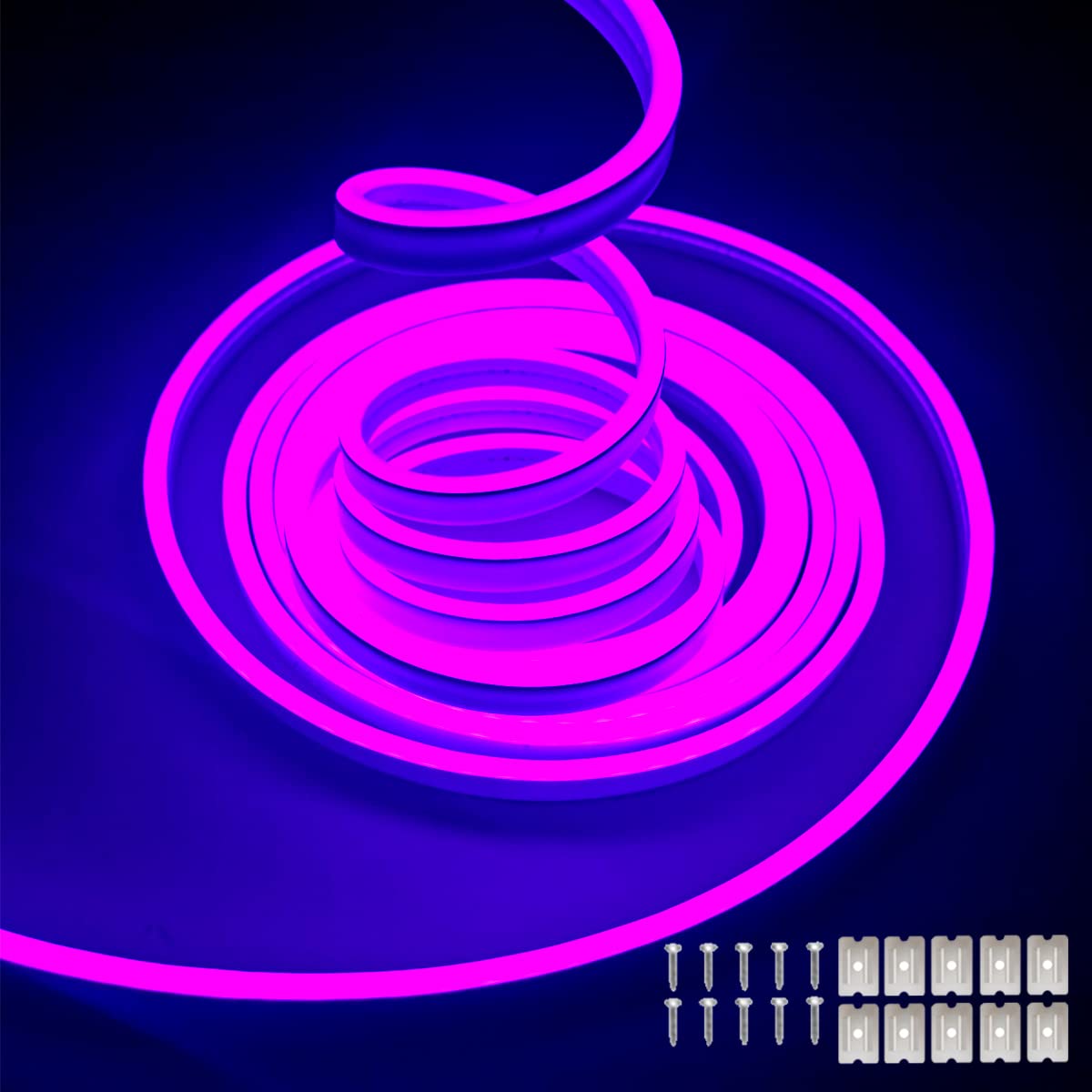 dobestyou Purple Neon LED Strip Lights, 16.4ft 12V DC 600 SMD2835 LEDs Waterproof Flexible Rope Light for Indoor & Outdoor Home Decoration (Power