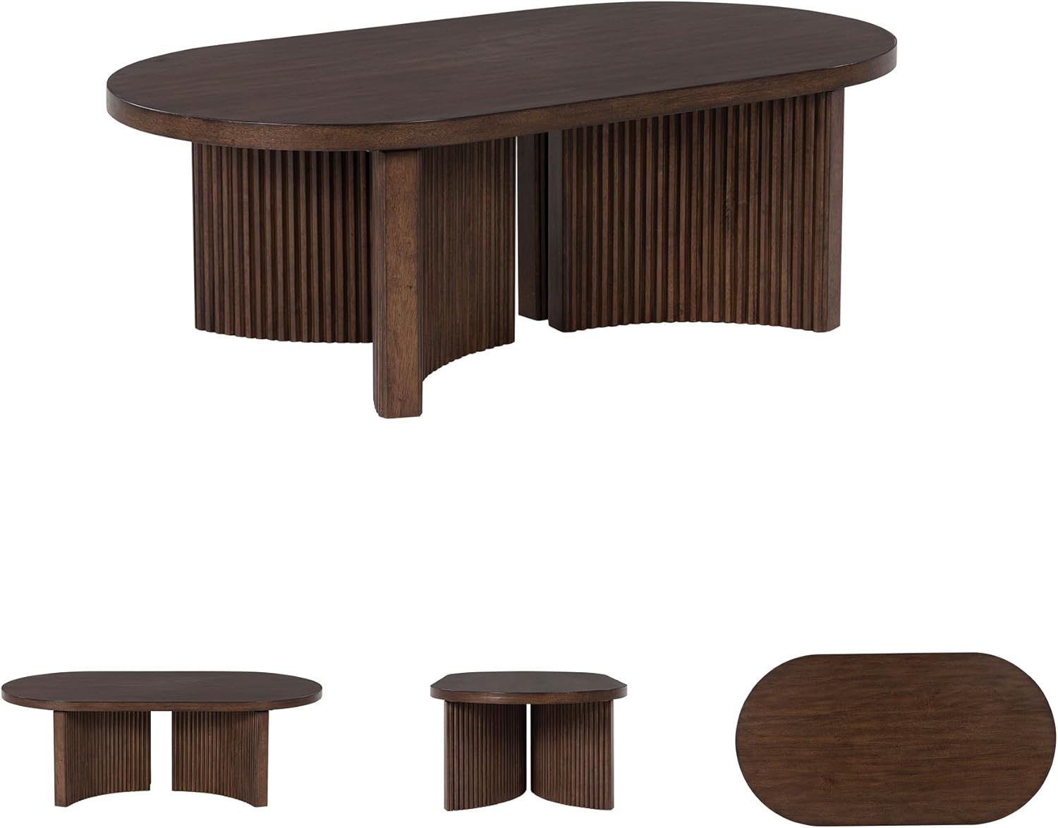 Signature Design by Ashley Korestone Mid-Century Modern Coffee Table with Reeded Double Pedestal Base, Dark Brown