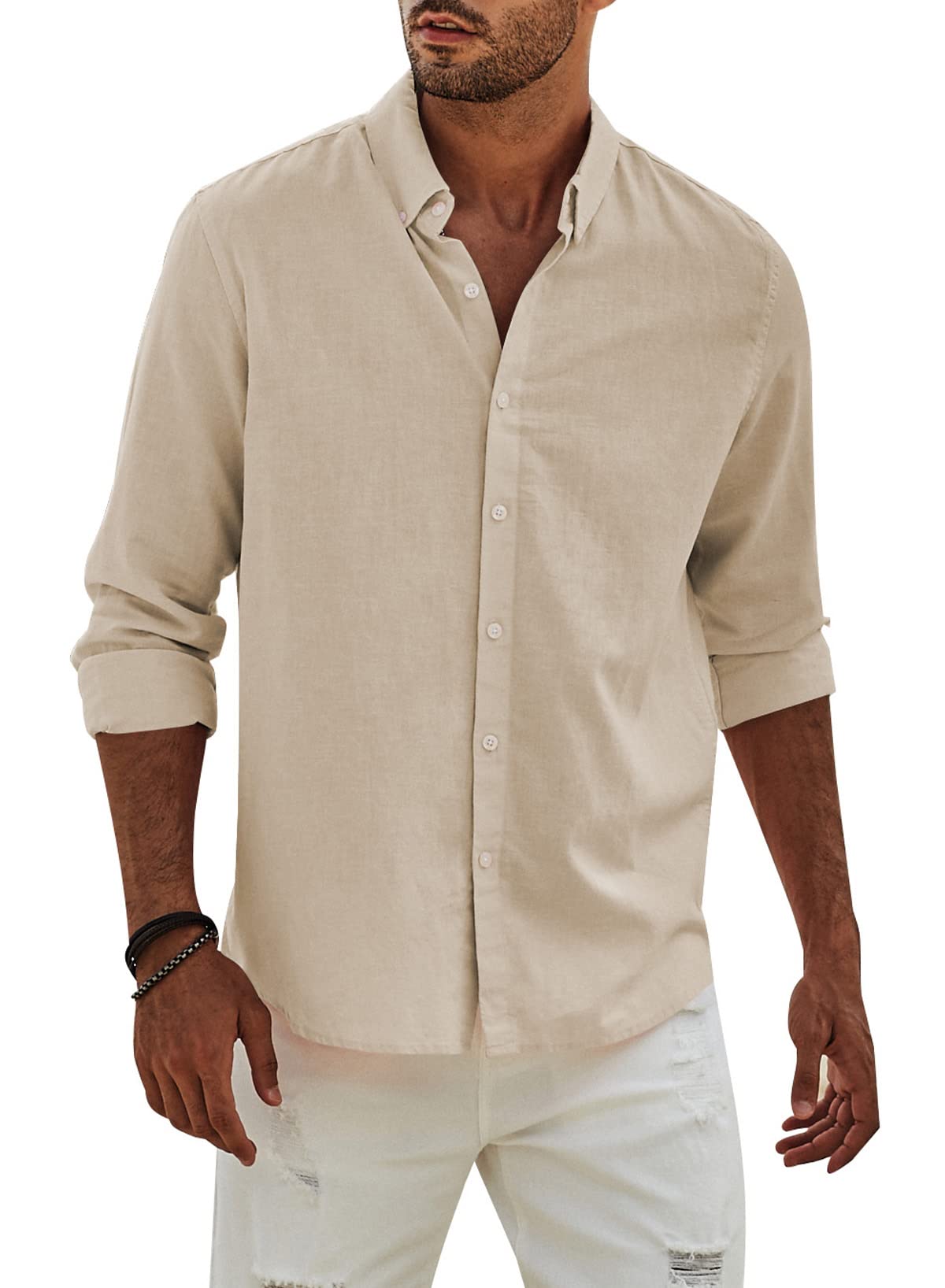 Elegancity Hemd Herren Leinenhemd Langarm Freizeithemd Leinen Shirts Casual Langarmhemd Baumwolle Western Hemden Regular Fit