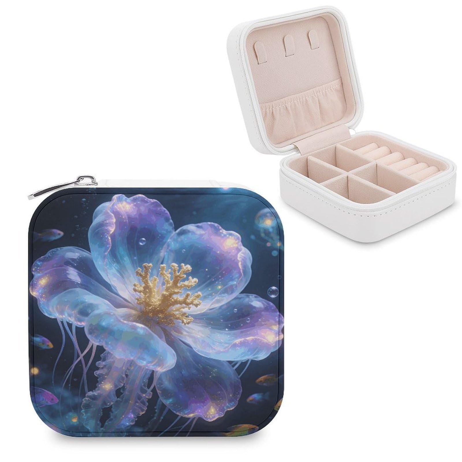 LZQPOEAS Oceanic Bloom Jewelry Box, PU Patterned Storage Case, Portable Travel Jewelry Organizer Box for Storing Rings, Pendants, Earrings, Necklaces, And Women's Specialized