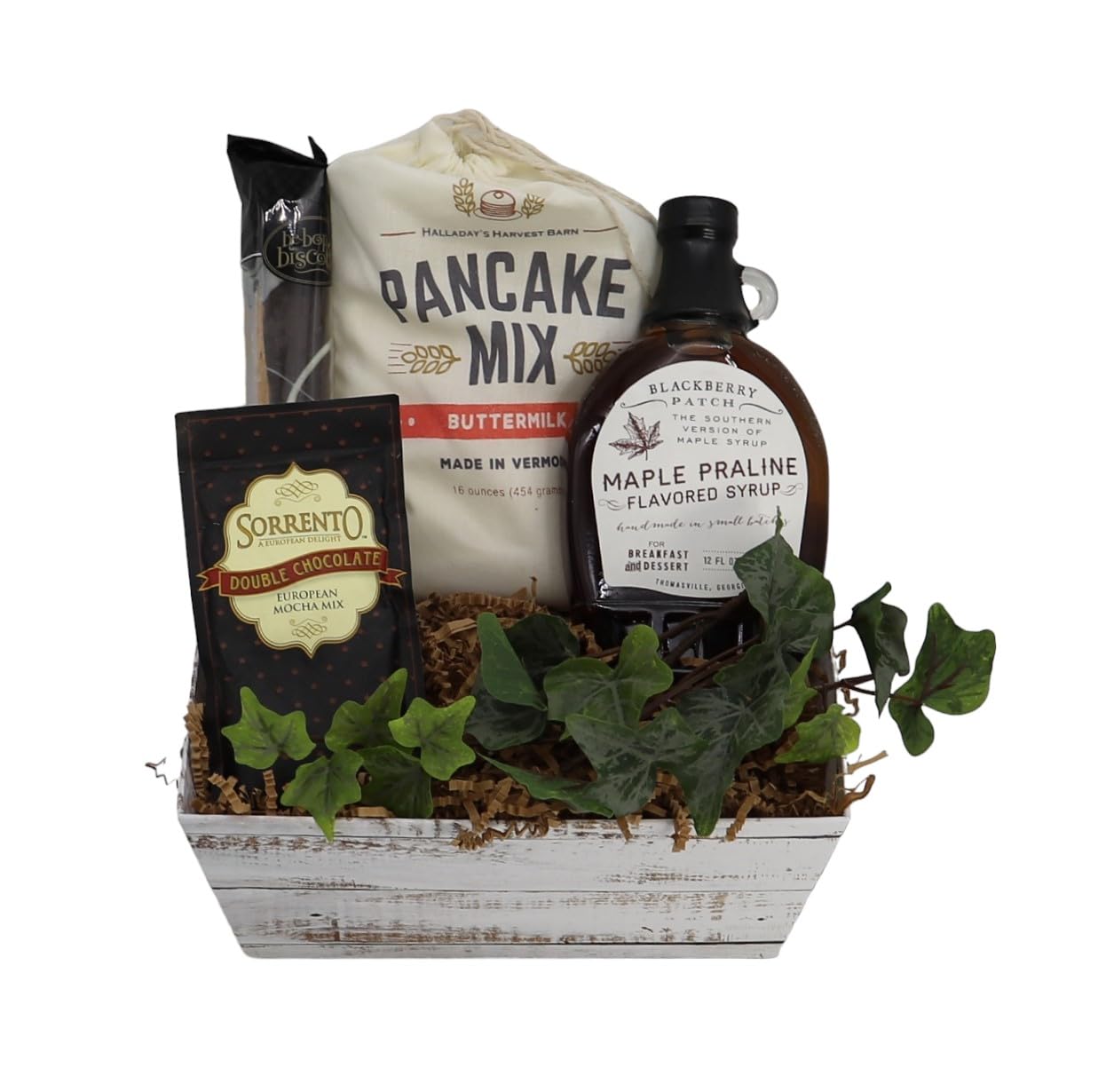 Gift Basket Village Maple Farms Gift Tray: Gourmet Pancake Mix, Biscotti, Syrup, Coffee, Perfect Breakfast Set, 9x7x4”, 3.38 lbs