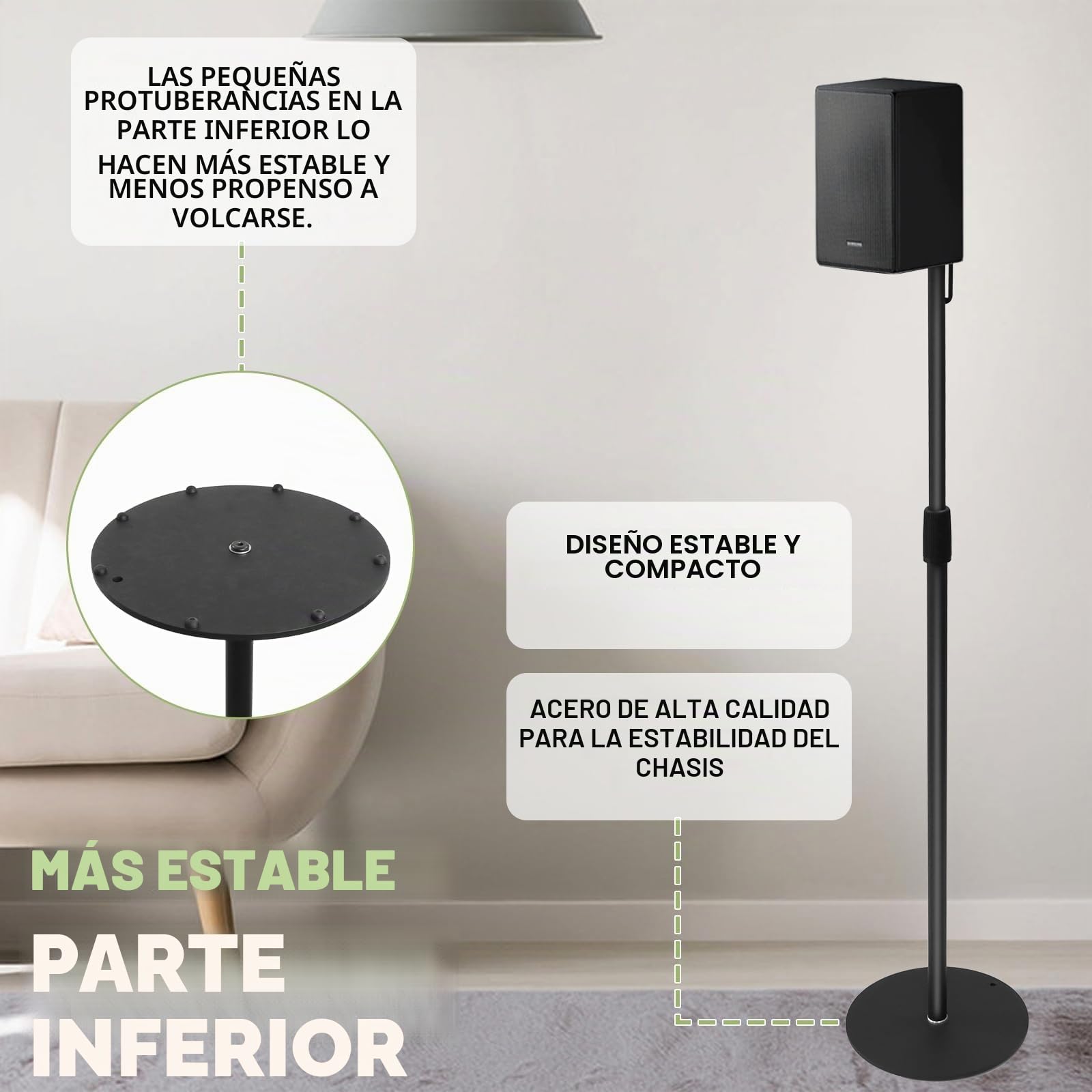 Soporte Altavoces Suelo para Altavoces de hasta 73-140 cm, Altura Ajustable, Juego de 2，Soporte de Suelo con Cable para Satélites de hasta 5KG
