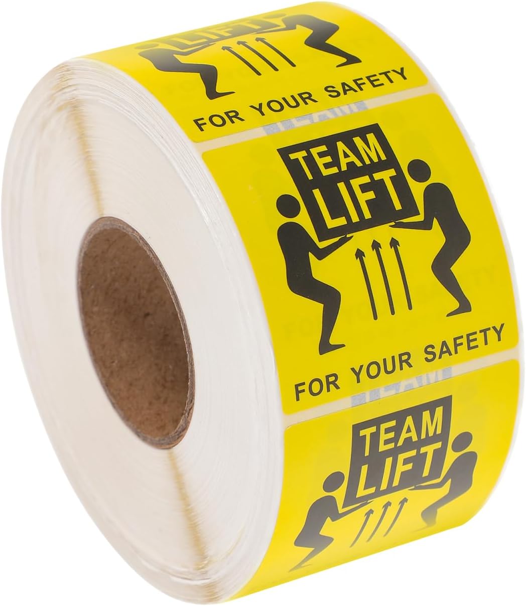 GLEAVI Team Lift Label Heavy Shipping Stickers Roll 1000 Adhesive Caution Labels for Moving Logistics Warehouse Safety 1.96X1.96In