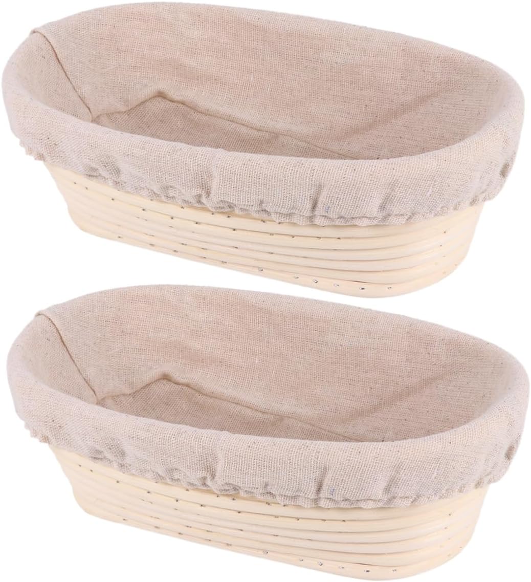 STOBAZA Elegant Rattan Proofing Basket for Bread Sourdough Baking Bread Basket with Fabric Cover 2 Sets