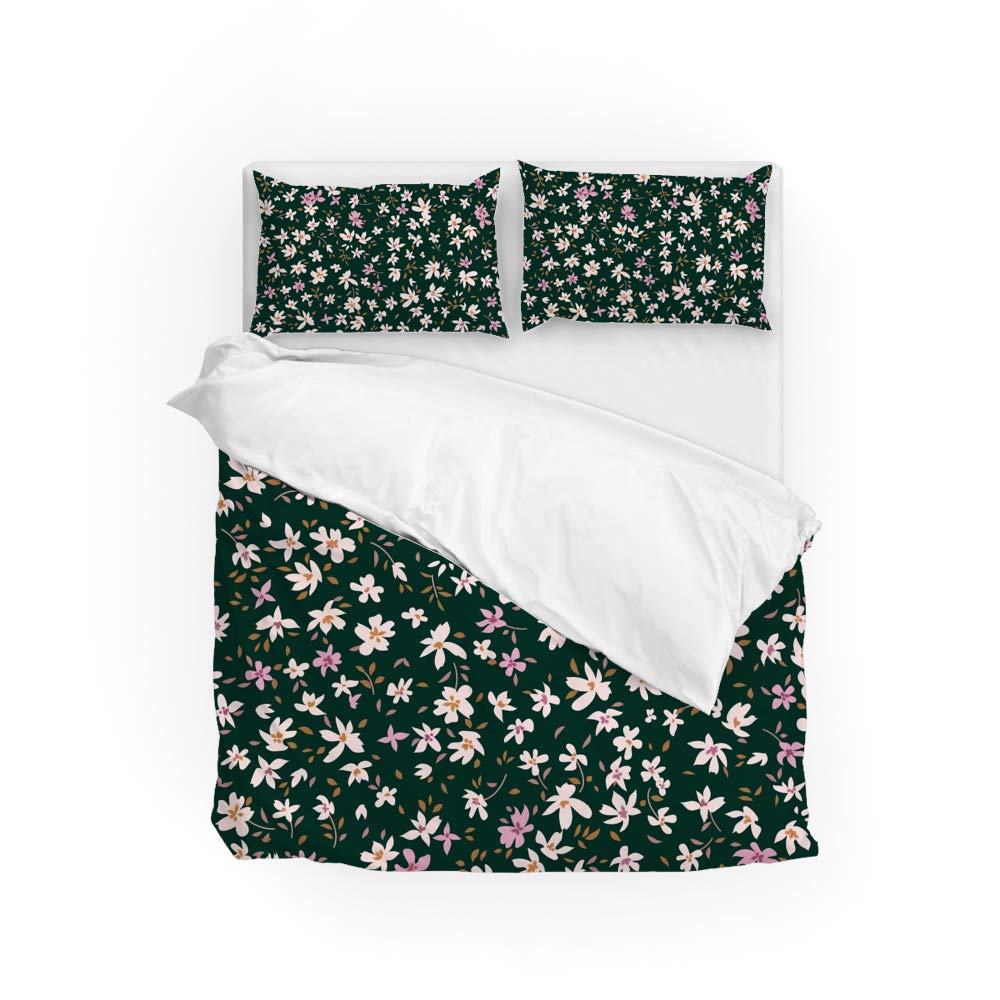 Housse de couette motif floral doux et parure de lit sans repassage
