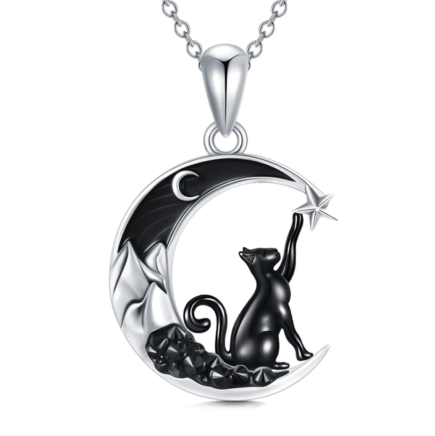 Flpruy Gothic Jewelry Bat Cat Wolf Dragon Owl Fox Spider Sun Pendant Sterling Silver Crescent Moon Necklace for