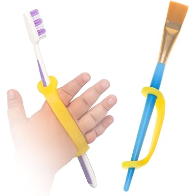 EazyHold Yellow Silicone Easy Grip Device, Universal Cuff for Hand Therapy, Autism, Limb Loss, Cerebral Palsy, ALS, Special Needs, Pediatric Stroke, Adaptive Handle Daily Mobility Aid 2-Pack 4"