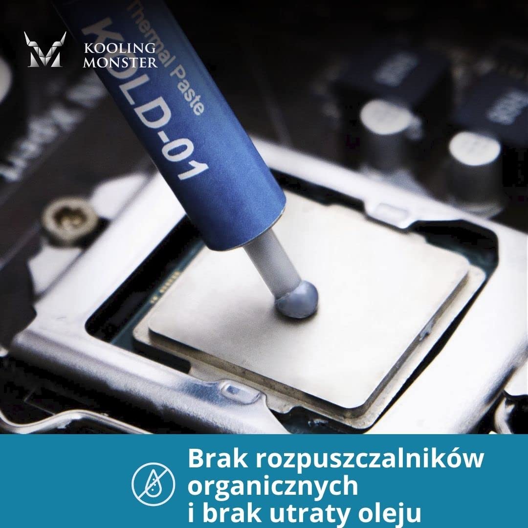 KOLD-01, Wysokowydajna Pasta Termoprzewodząca z Silikonu do Chłodzenia Wszystkich CPU/Radiatorów, Pasta Silikonowa Zaprojektowana dla Łatwego Rozprowadzania, Zawiera Rękawice i Chusteczki Czyszczące, Bez Zapachu (0,7ml/1,8g)