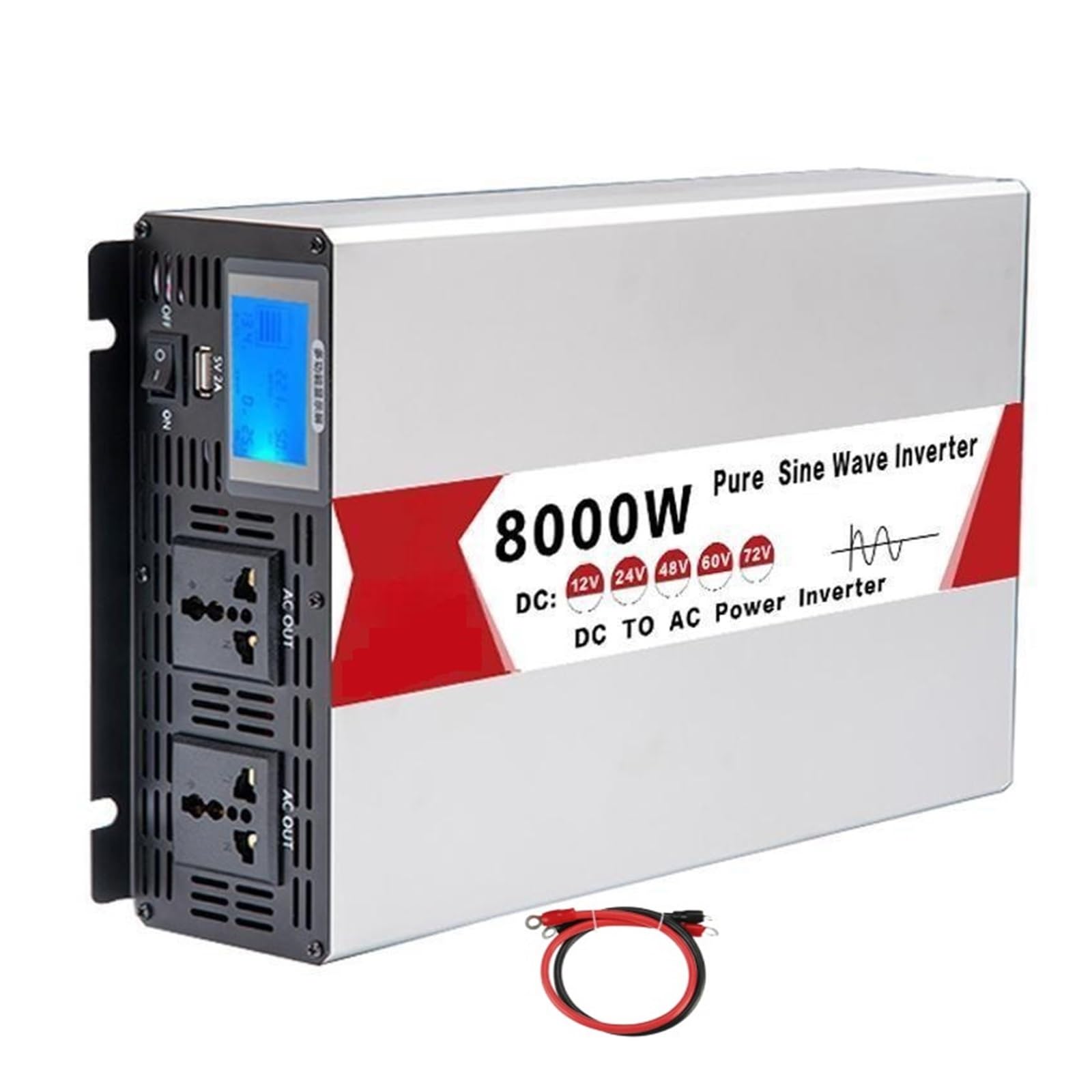 Inversor De Onda Sinusoidal Pura 6000W 8000W Inversores De Energía Solar For Automóvil con Convertidor De Pantalla Multifunción USB Protección contra bajo/sobrevoltaje (Color : Peak Power 8000W, Siz