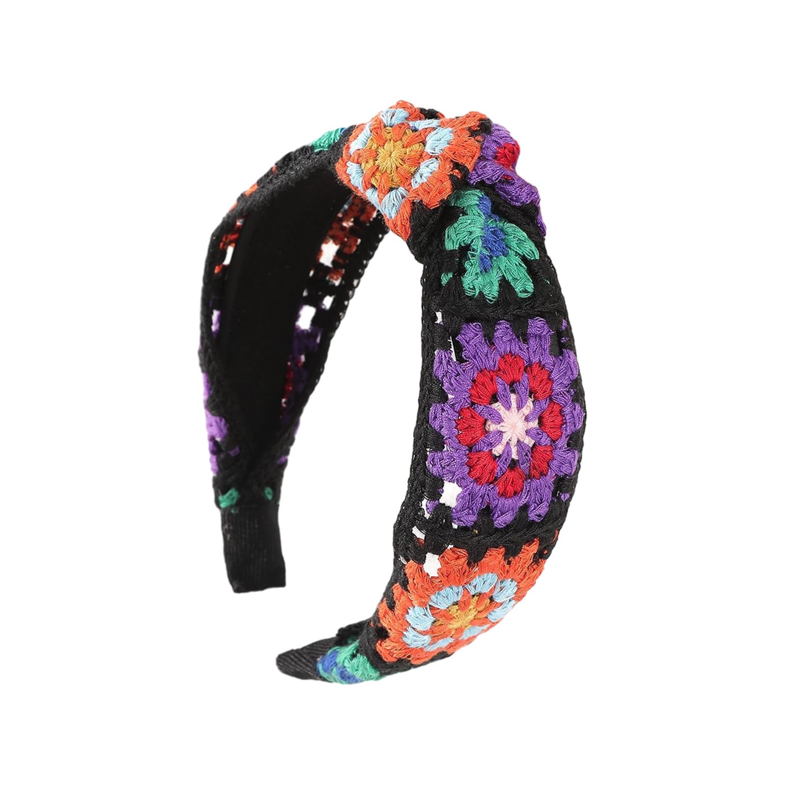 Fentency Floral Knitted Headband for Women Stretch Turban Floral Crocheted Granny-square Ethnic Tie Head Wrap Headband
