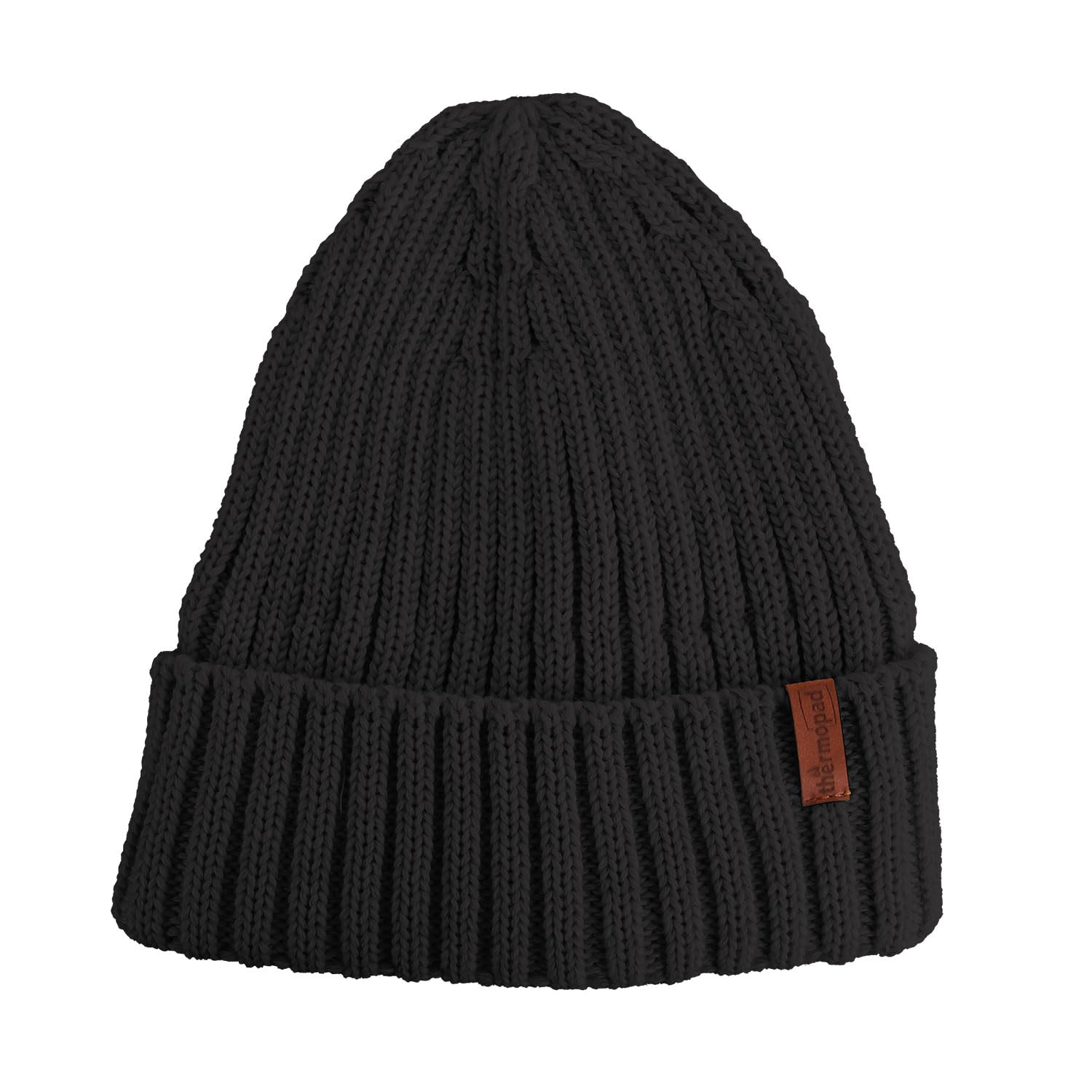 Thermopad Merino-Beanie - czarna I czapka z dzianiny dla kobiet i mężczyzn I czapka wełniana z kopertą I czapka zimowa z wełny merynosowej z ciepłą podszewką polarową, czarny, jeden rozmiar