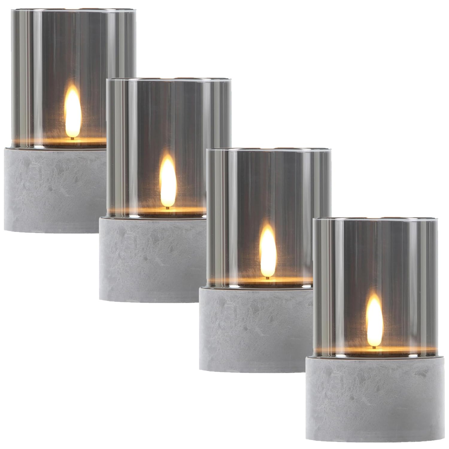 4er Set LED Glas-Windlicht Kalio Tischdeko aus Glas in Grau 15,5 cm