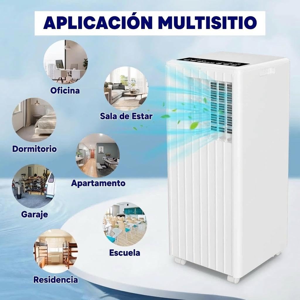 Aire Acondicionado Portátil 7000 BTU 3 en 1 con Enfriador, Deshumidificador 36L y Ventilador, para Habitaciones 15-20 m², Control Remoto, Temporizador 24h, R290