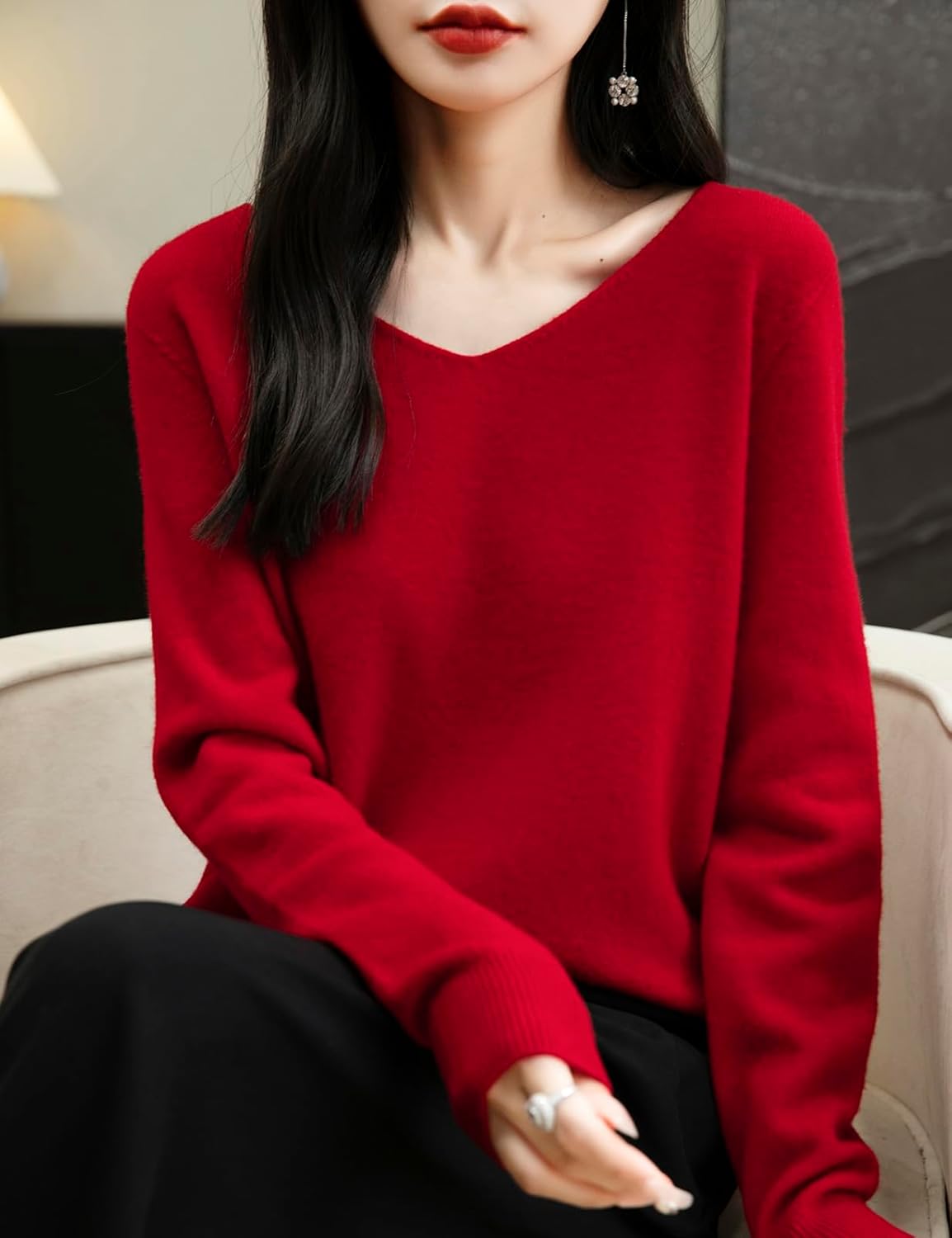 Chanyarn Women's 100% Merino Wool V Neck Sweater 2025 First-Line Ready to Wear Casual Long Sleeve Seamless Knit Sweater - Image 2