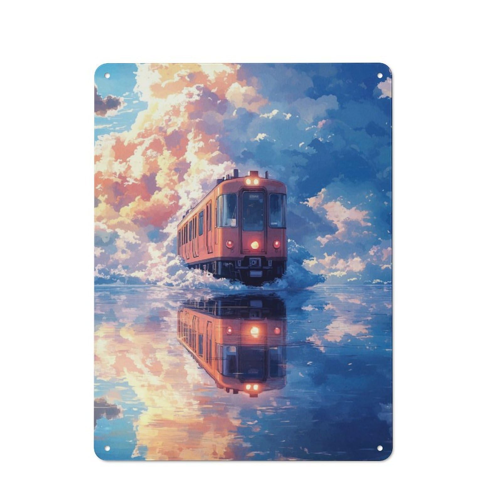 Junmoney Train In The Clouds Metal Plaque 40X30cm With For Pub Or Café, Rustic Decor, For Garage, Workshop And Man Cave Decoration