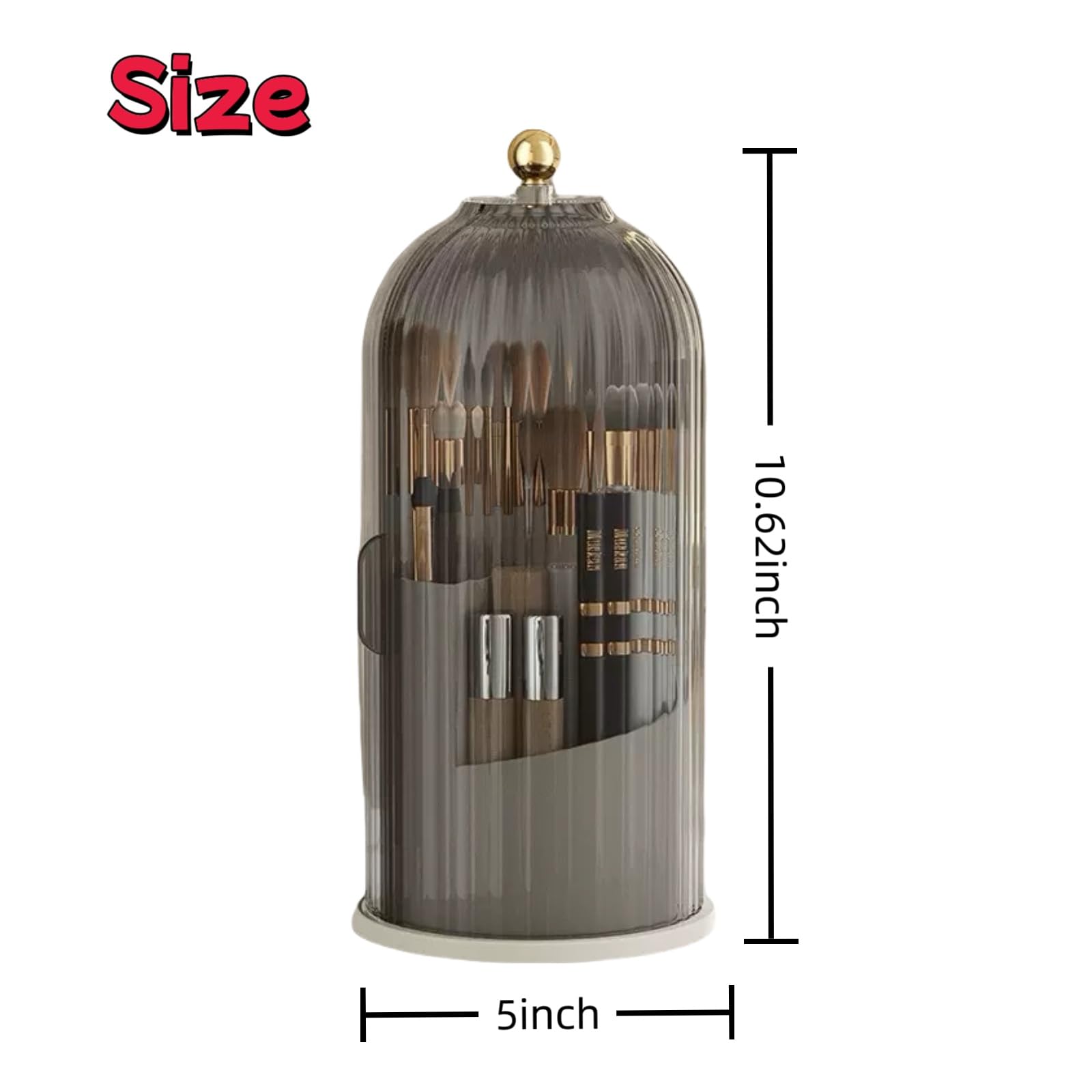 Covered Toothbrush Holder, 5*10.62 In, Waterproof and Dust-Free 360° Rotating Base, Easy to Use,Covered Toothbrush Holder also Applies to Makeup Brush Organizer, Office Supplies Finishing(Gray)