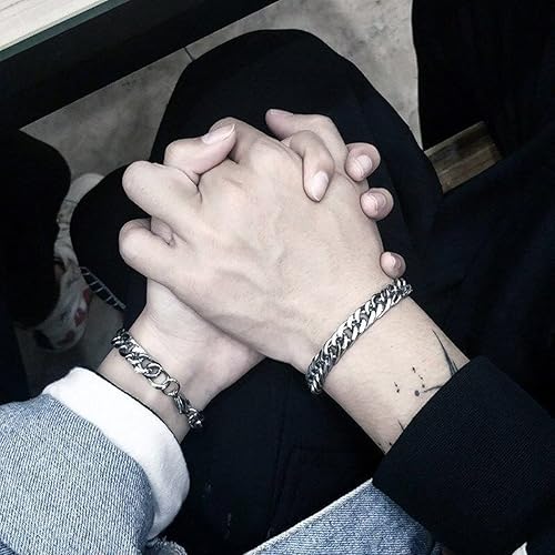 Miniatura 6 de FUTIMELY 2 pulseras de pareja para hombres y mujeres, pulseras de cadena cubana de oro plateado, corazones de durazno entre sí, pulseras de pareja a