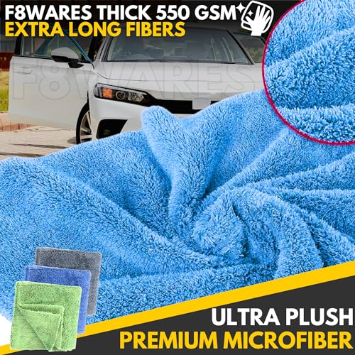 Image of F8WARES 2PK Microfiber Cloth for Car -Edgeless 550 GSM Absorbent Car Cleaning Cloth 40X40 cm - Micro Fiber Cloth for Car Cleaning - Car Washing Clothes Microfiber Towel - Microfiber Cloth for Bike