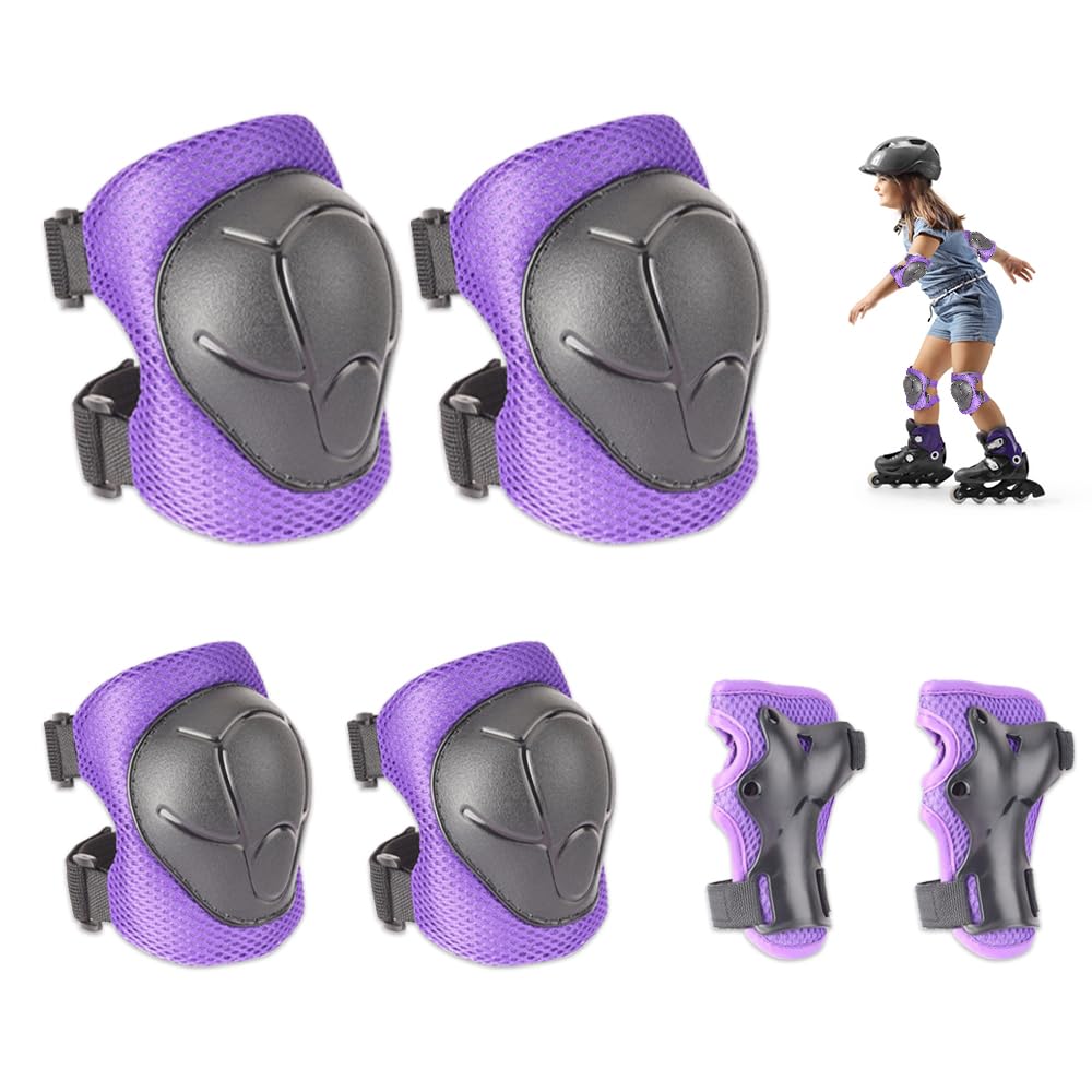 Protecciones Patines Set 6 Piezas Rodilleras Coderas Muñequeras Niño Bicicleta Monopatín Morado