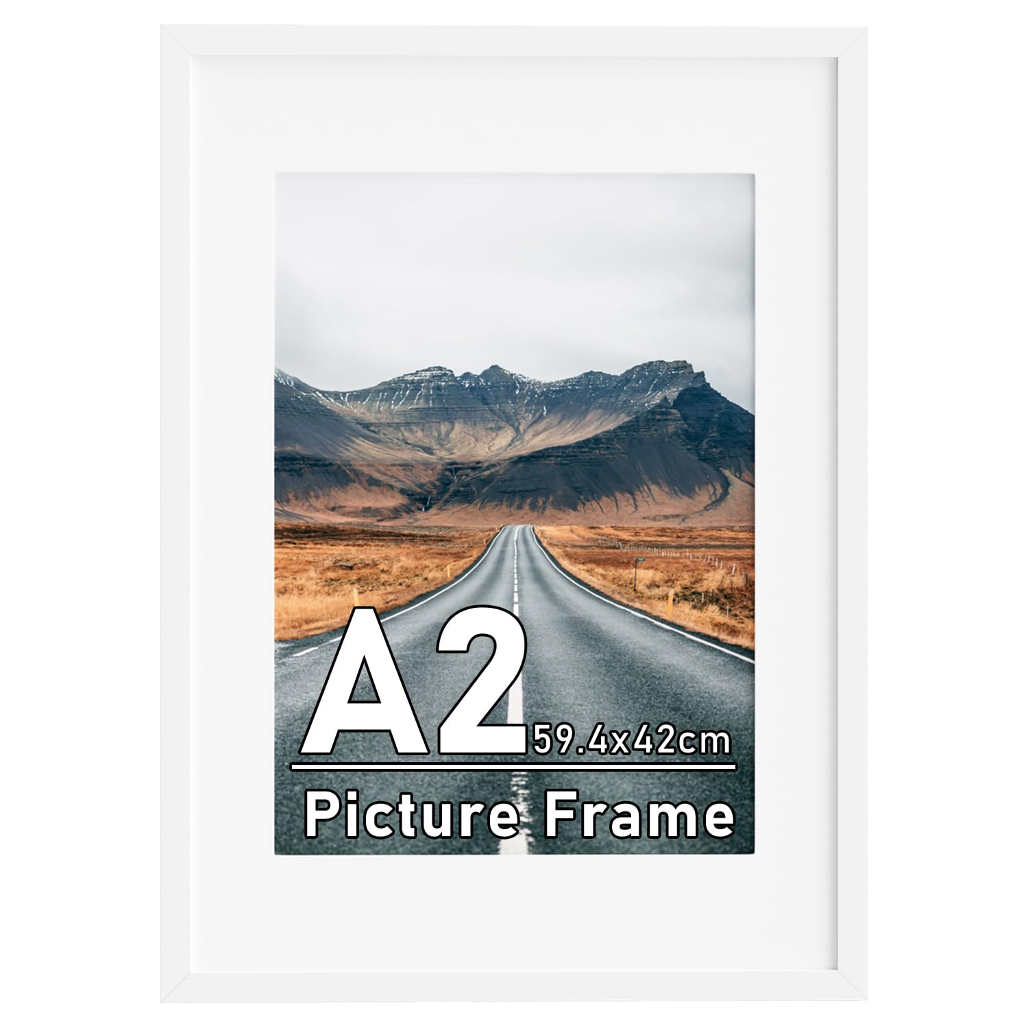 Cadre photo A2 blanc de qualité supérieure avec protection plexiglas durable