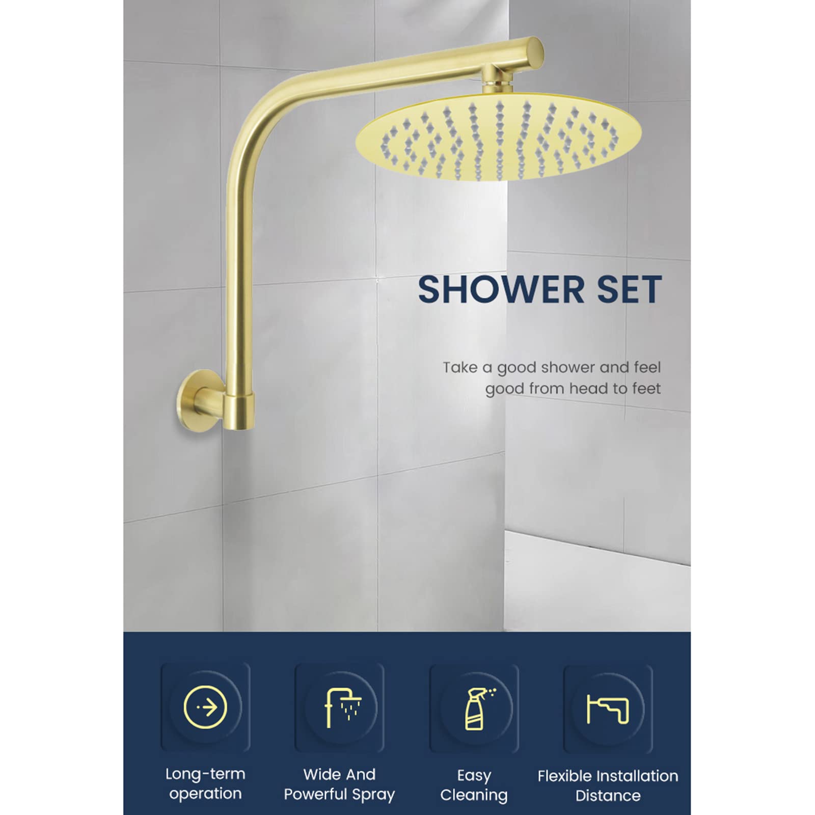 Soffione Doccia Rotondo In Acciaio Inox - 8 Pollici, Pioggia Regolabile 360&deg;