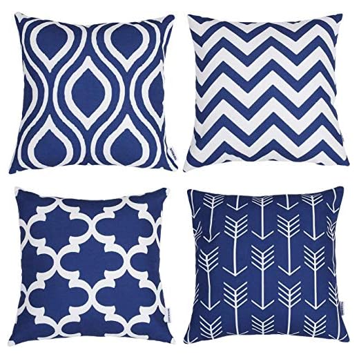 TIDWIACE Juego de 4 Azul Marino Funda de Cojine,Funda de Almohada del Sofá Lino de algodón Decorativa 45x45cm Funda de Cojines Patio al Aire Libre, Jardín, Sala de Estar, Sofá, Decoración de Casa