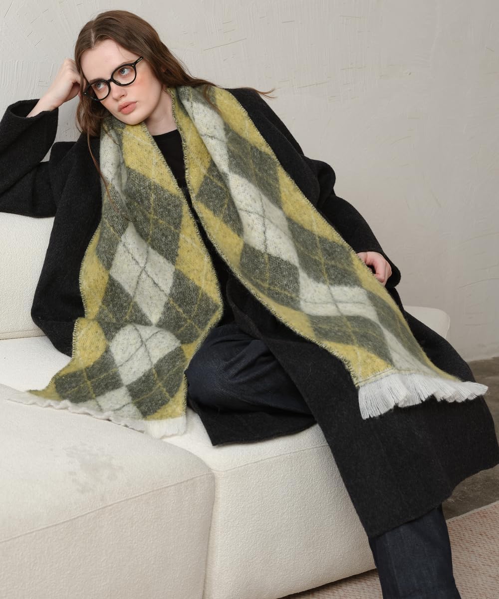 Winter Scarf for Women Cold Weather Big Chunky Blanket Scarves Preppy Argyle Long Thick Shawl Wrap