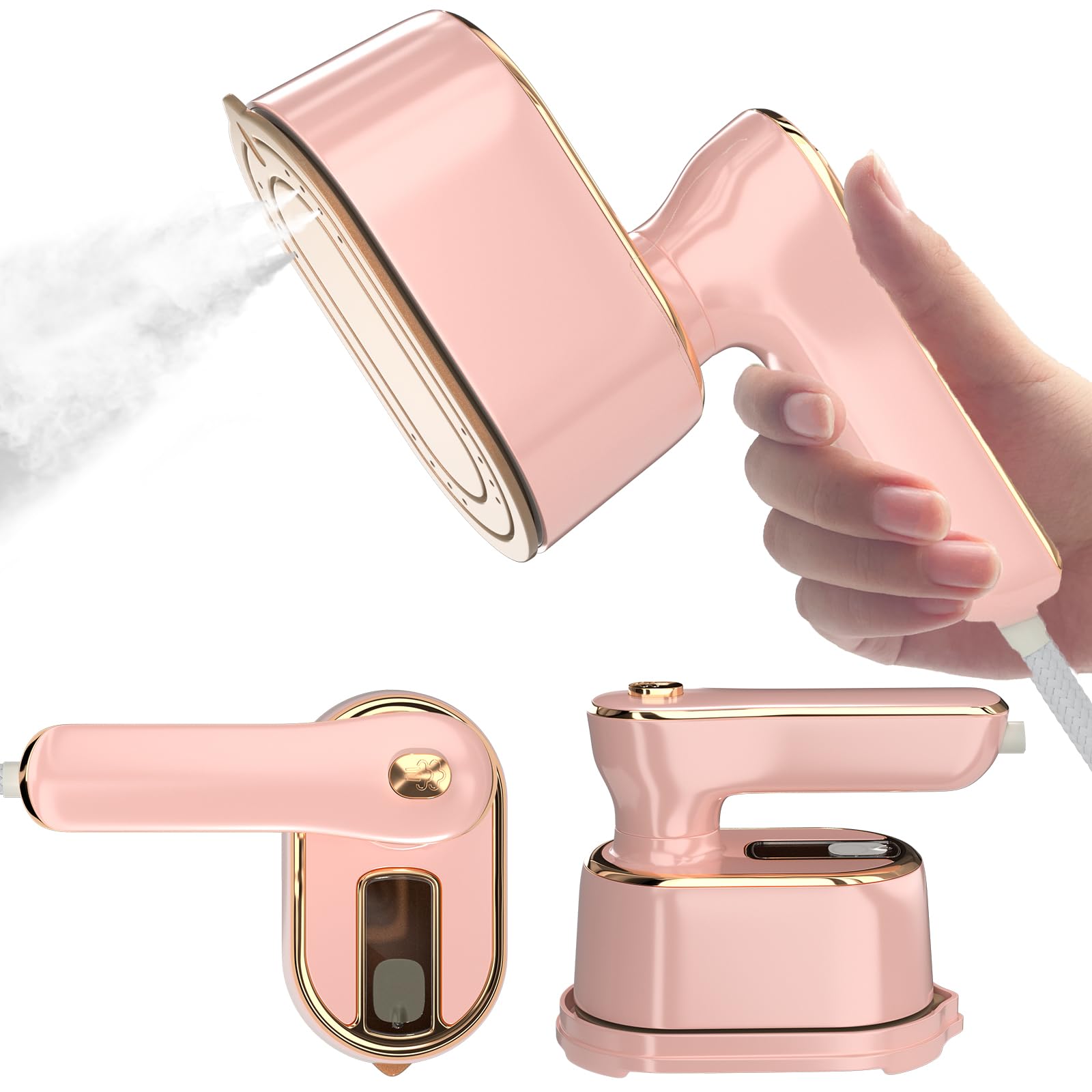 Travel Steamer Iron for Clothes Mini - Portable Ironing Machine Travel Small Size Portable Steamer Travel College Dorm Home Essentials (Coralpink)