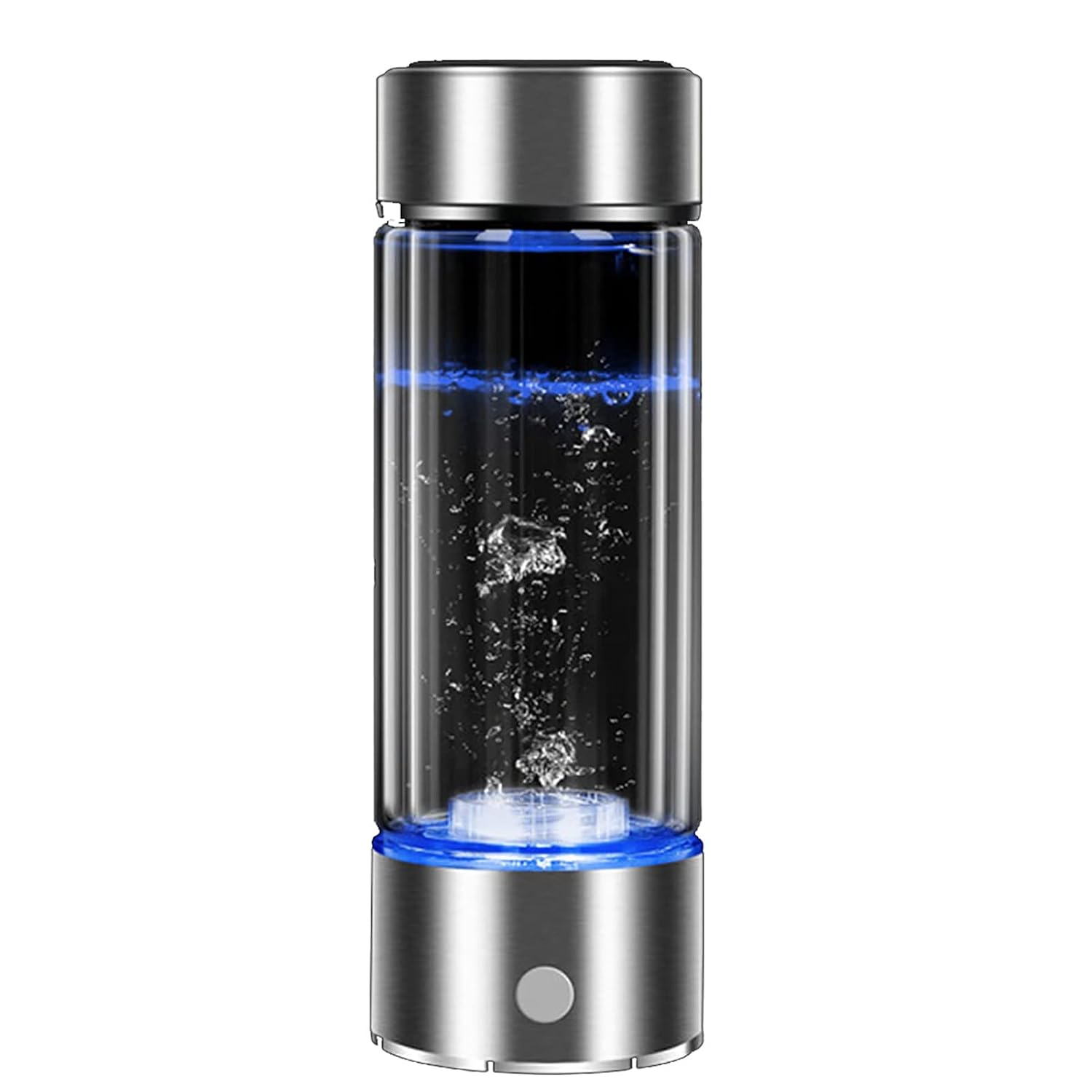 Portable Hydrogen Water Bottle with Mineral Water Bottle Adapter H2 Rich Water Cup 1300-1600PPB Hydrogen Content, Colorful Electrolytic Lights, High Efficiency Ion Membrane for Daily Drinking(Silver)