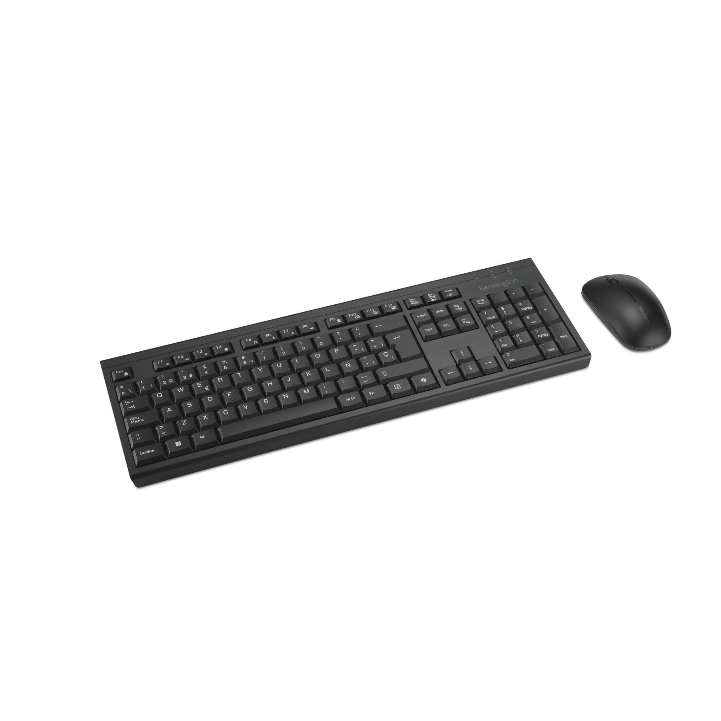 Kensington K75560ES - Combo de Teclado Inalámbrico Recargable KM270 EQ y Ratón Ambidiestro Silencioso para PC y Portátil, 2,4 GHz y BT 5.0, Diseño a Prueba de Salpicaduras - QWERTY ISO Layout - Negro