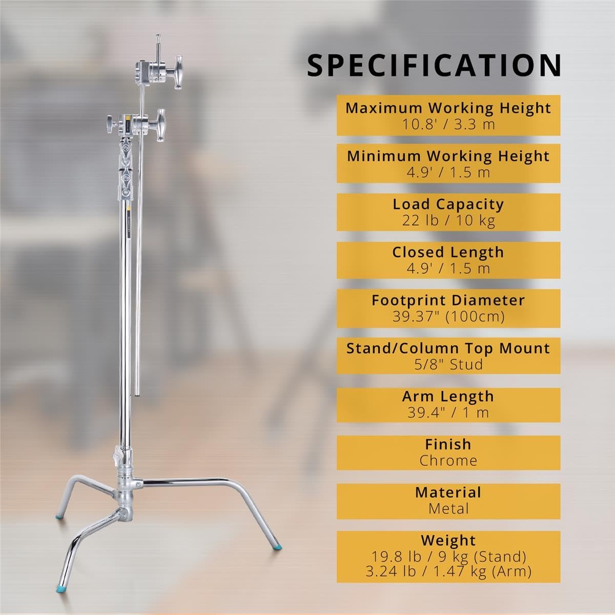 Flashpoint 40" Quick Release Turtle Base C-Stand Kit with 2.5" Grip Head & 40" Grip Arm (Chrome)