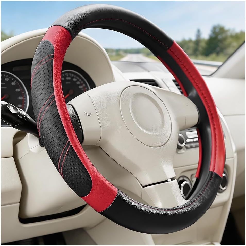 Car Steering Wheel Cover, 14.5-15" with Anti-Slip Lining, Red