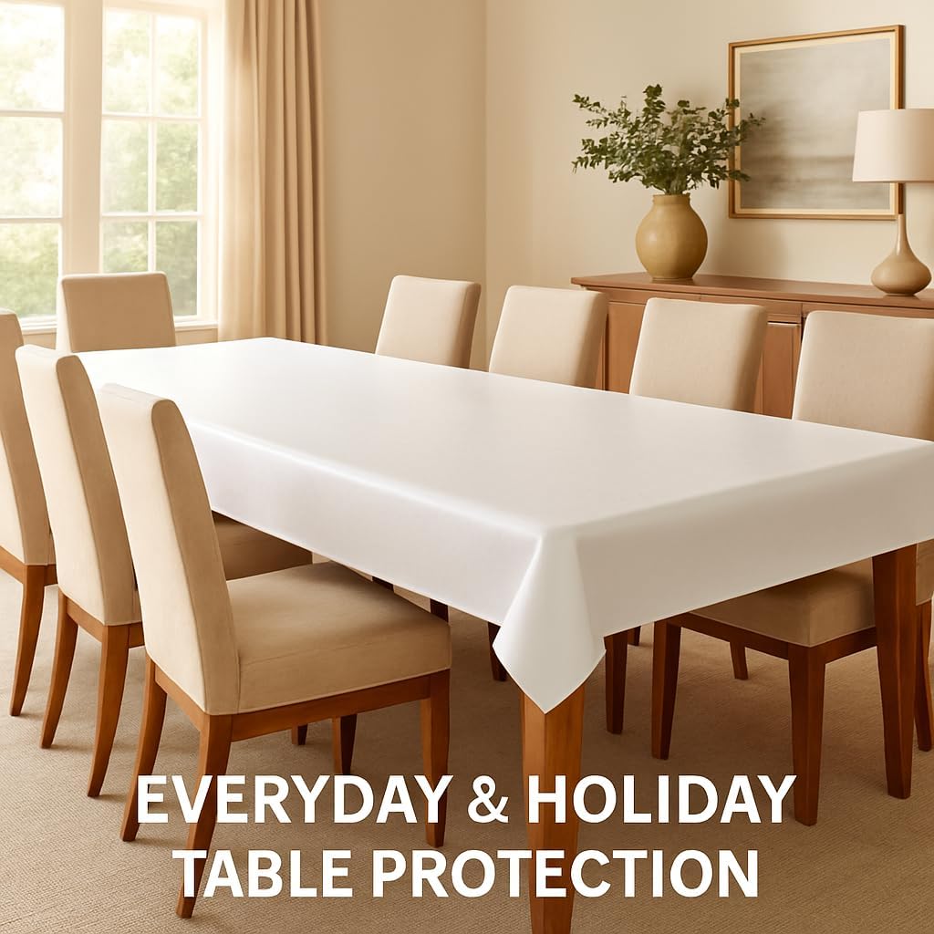Dependable Industries inc. Essentials Felt Back Vinyl Table Pad – Cut-to-Fit Waterproof Table Protector with Flannel Backing – Heat-Resistant Dining Table Cover, 52" x 108"