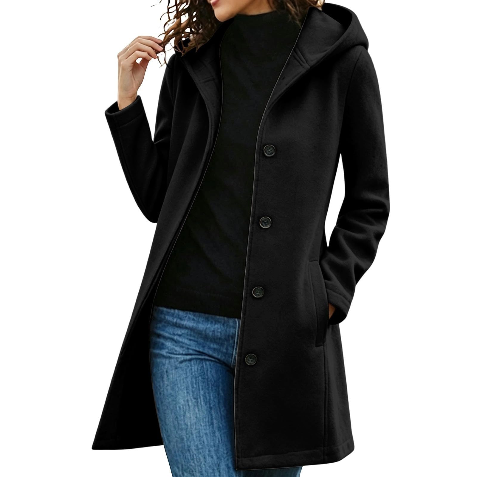 Générique Manteau Femme Long à Capuche Boutonné Hiver Veste Élégante Casual