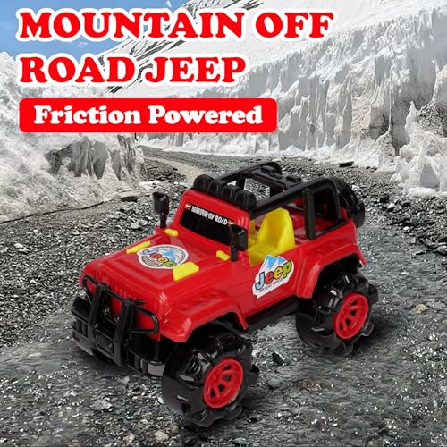 Image of Asian Rock Jeep Car Toy for Kids - Off-Road Vehicle with Large Durable Wheels, Shockproof Body, Push & Go Action Toy for Boys & Girls - Red & Yellow