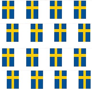 Swedish Flag Bunting – 33 Feet / 10 Metres Length – 20cm x 14cm Sweden Flags 25 Flags/10m – All Weather Sports Decorations Football Nation European Flags