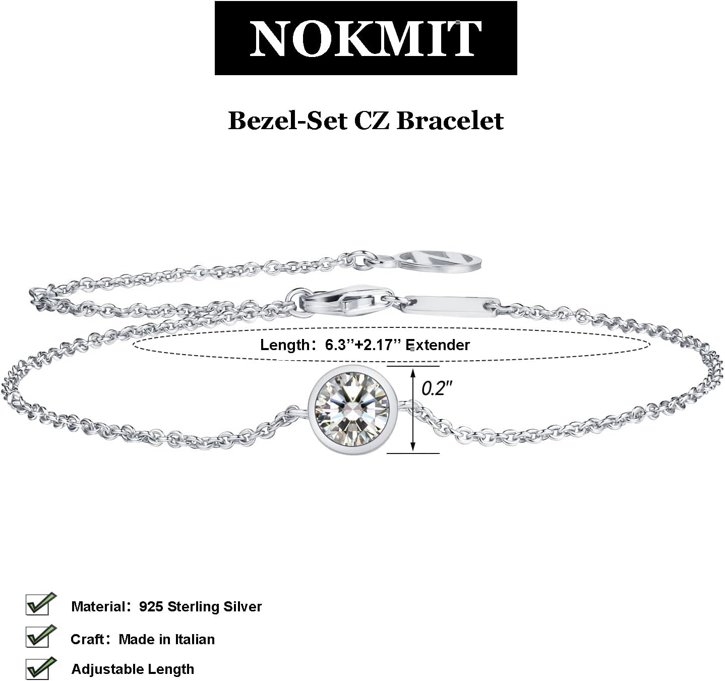 NOKMIT Solid 925 Sterling Silver Bracelets for Women, Dainty Interlocking Circles Cubic Zirconia Adjustable Chain Bracelet, Trendy Stackable Link Bracelets, Simple Cute Jewelry Gifts - Image 2