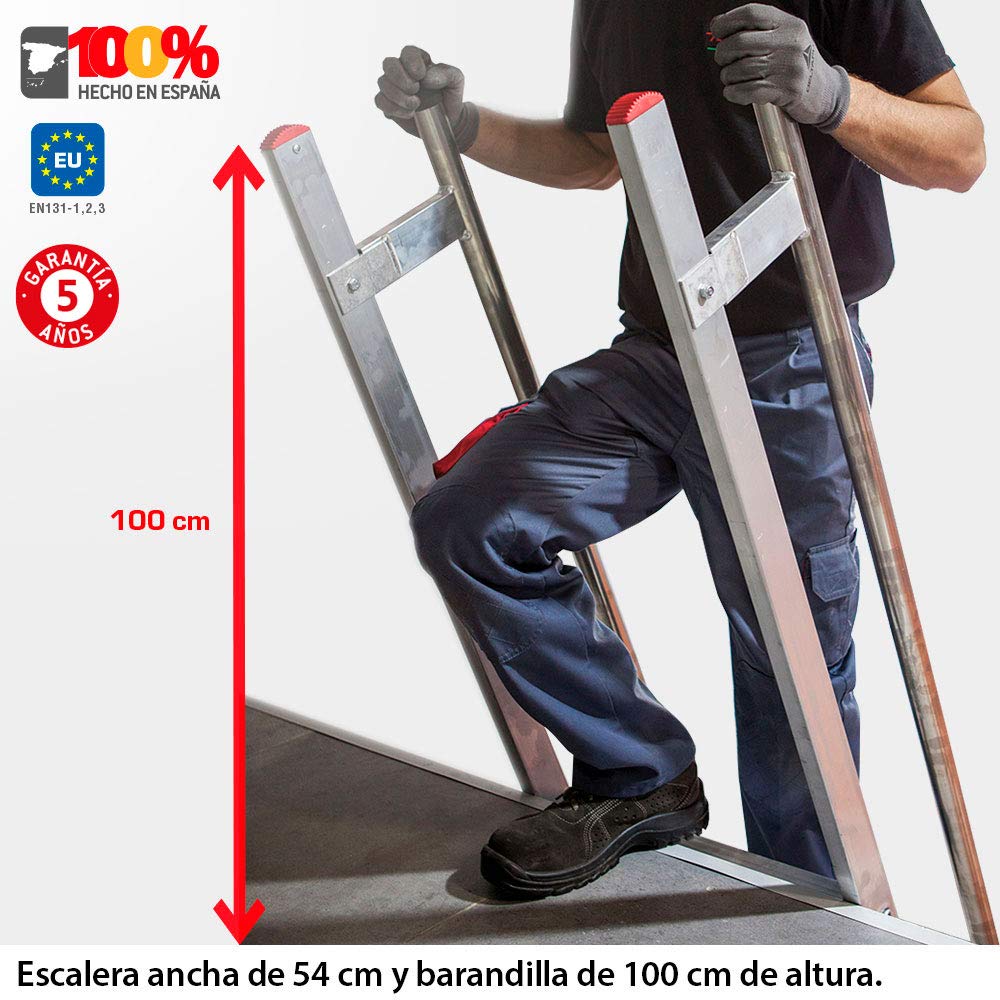 Faraone - Escalera de Apoyo 300.SAS - 7 peldaños - 300x54x20cm - Escalera de Aluminio - Peldaños Antideslizantes - Escalera Ligera - Inclinación 70º - Ideal para Entreplantas y Altillos