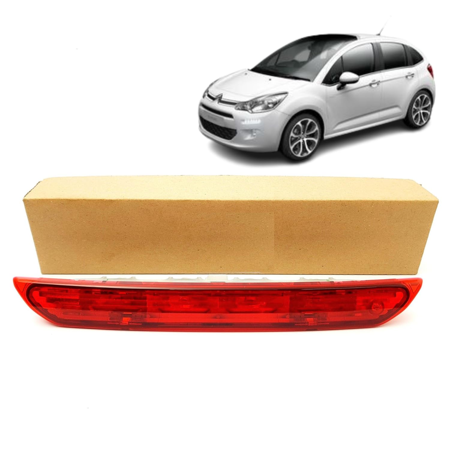 Autocraft Feu stop central 3e feu de freinage compatible pour Citroën C3 II (année 2009 à 2016) - OEM 6351JS 9683116580 - feu arrière haut 3ème feu
