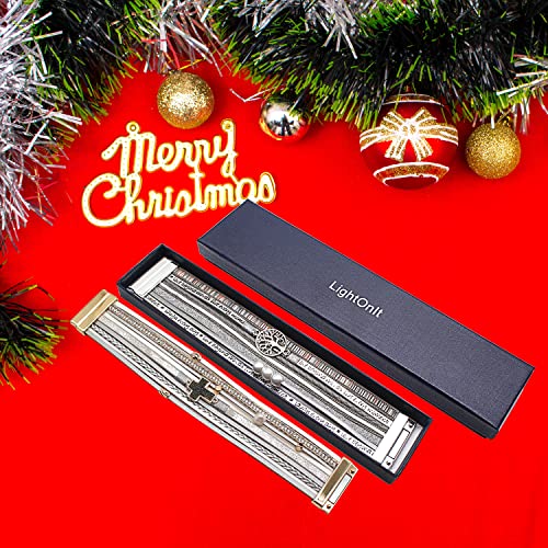 Lightonit Confirmation Gifts For Teenage Girl, Inspirational Gifts Leather Wrap Bracelets For Women, Boho Cuff Bangle Bracelet With Cross Bohemian Jewelry For Teen Girls Womens #TOP6