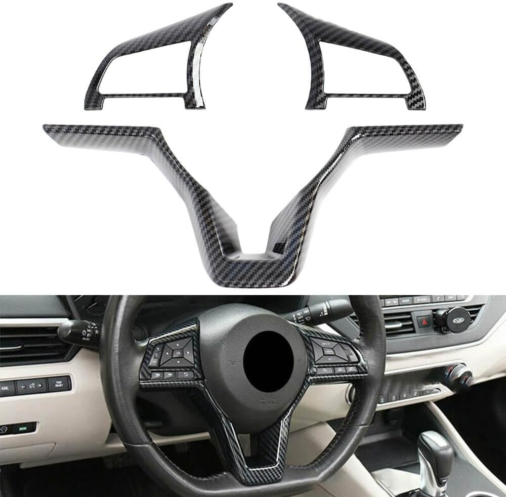 for Nissan Accessories Steering Wheel Trim Interior Decaration for Nissan Rogue Altima Sentra Kicks Leaf Versa (Carbon Fiber Black)